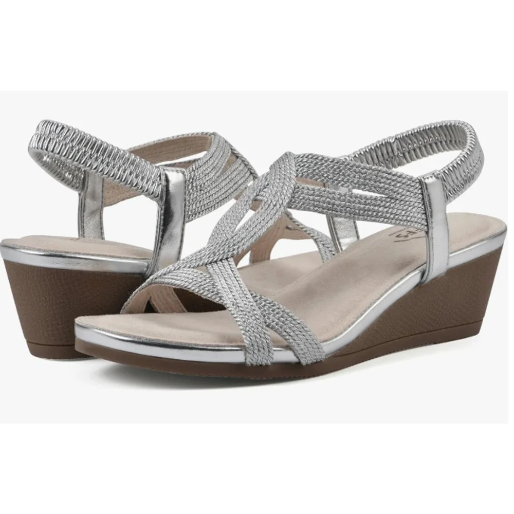 CLIFFS BY WHITE MOUNTAIN WOMENS CANDELLE SILVER STRAPPY WEDGE DRESS SANDAL 9M